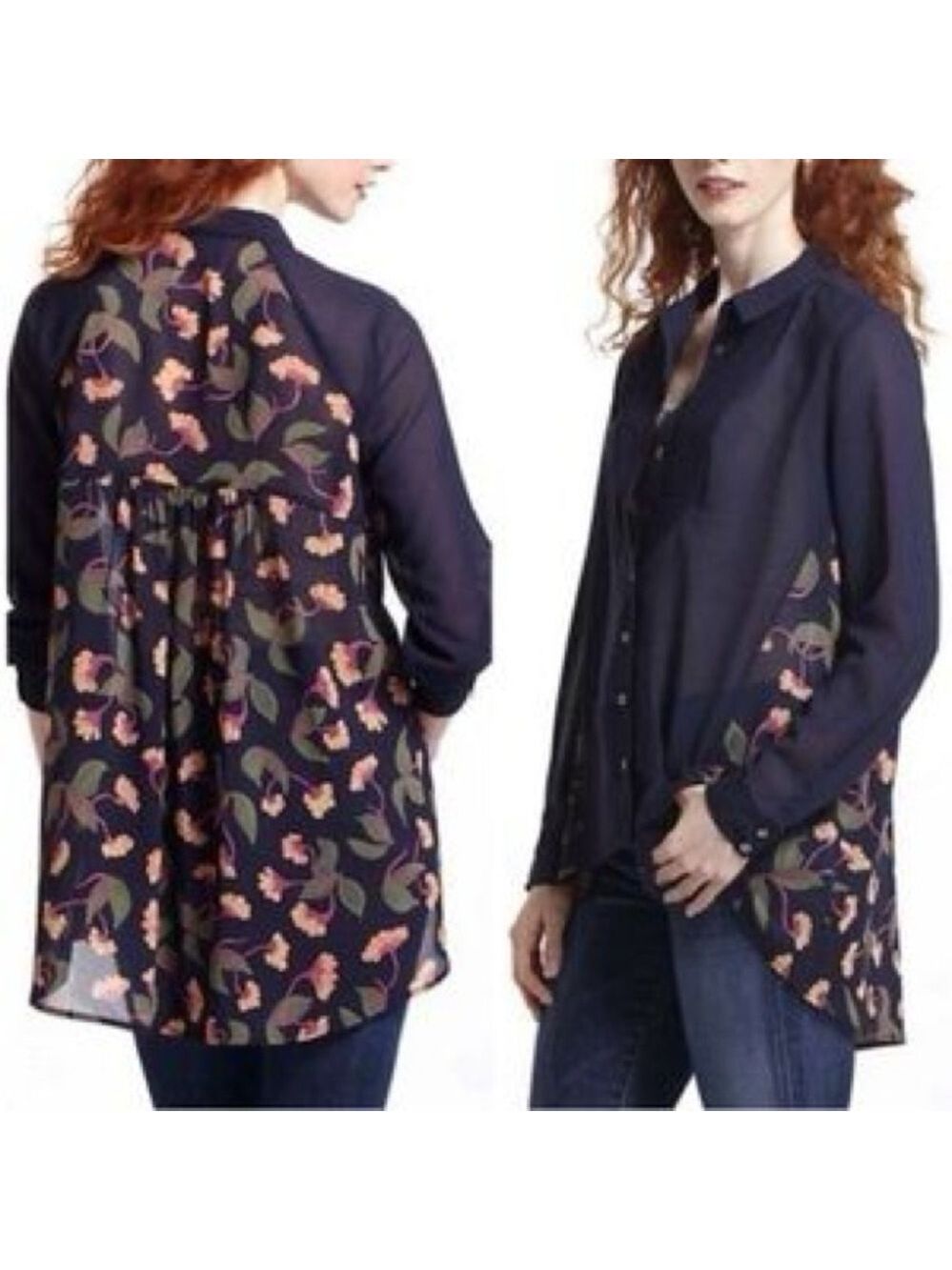 Maeve Navy and Pink Floral Tunic Blouse